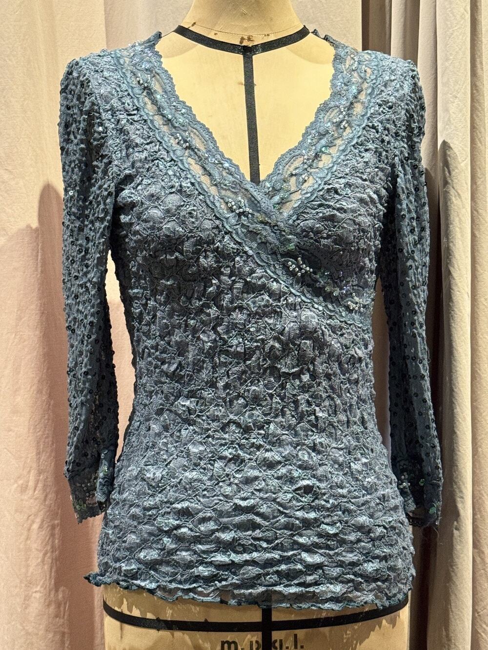 Vintage Stock Ann Ferriday Sequin Lace Wrap Top S/M